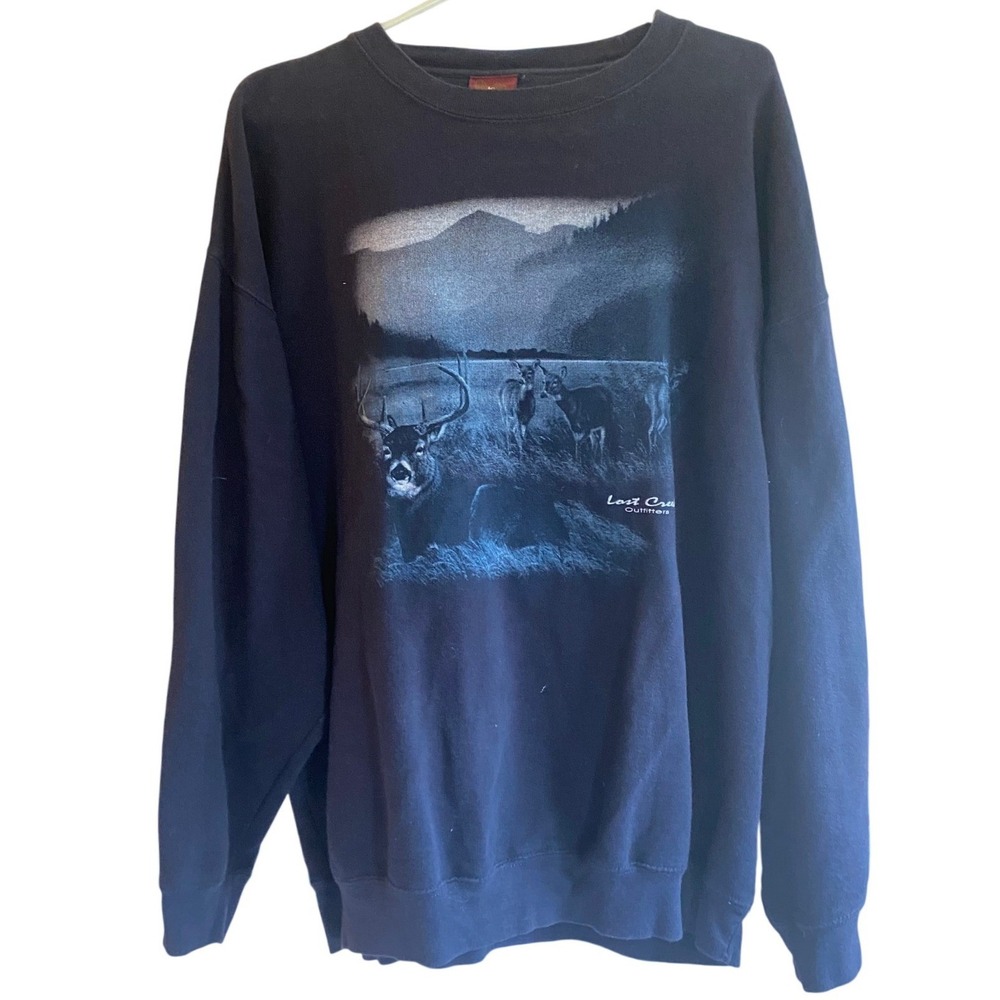 Vintage 90s Oversized Deer Mountain Sweatshirt 2X Gorpcore Dad Granola Cabincore